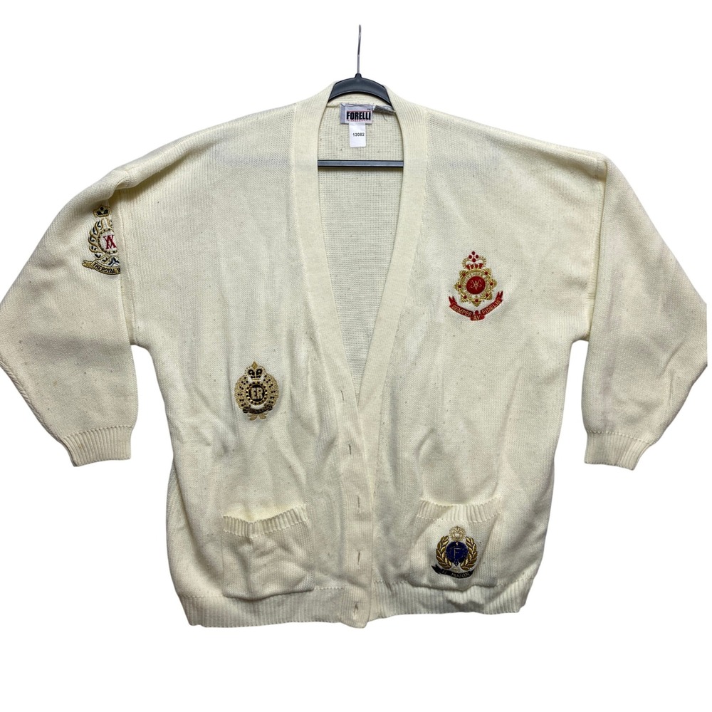 Forelli Cardigan Womens 26/28 Cream Internazionale Crest Button-Down Vintage